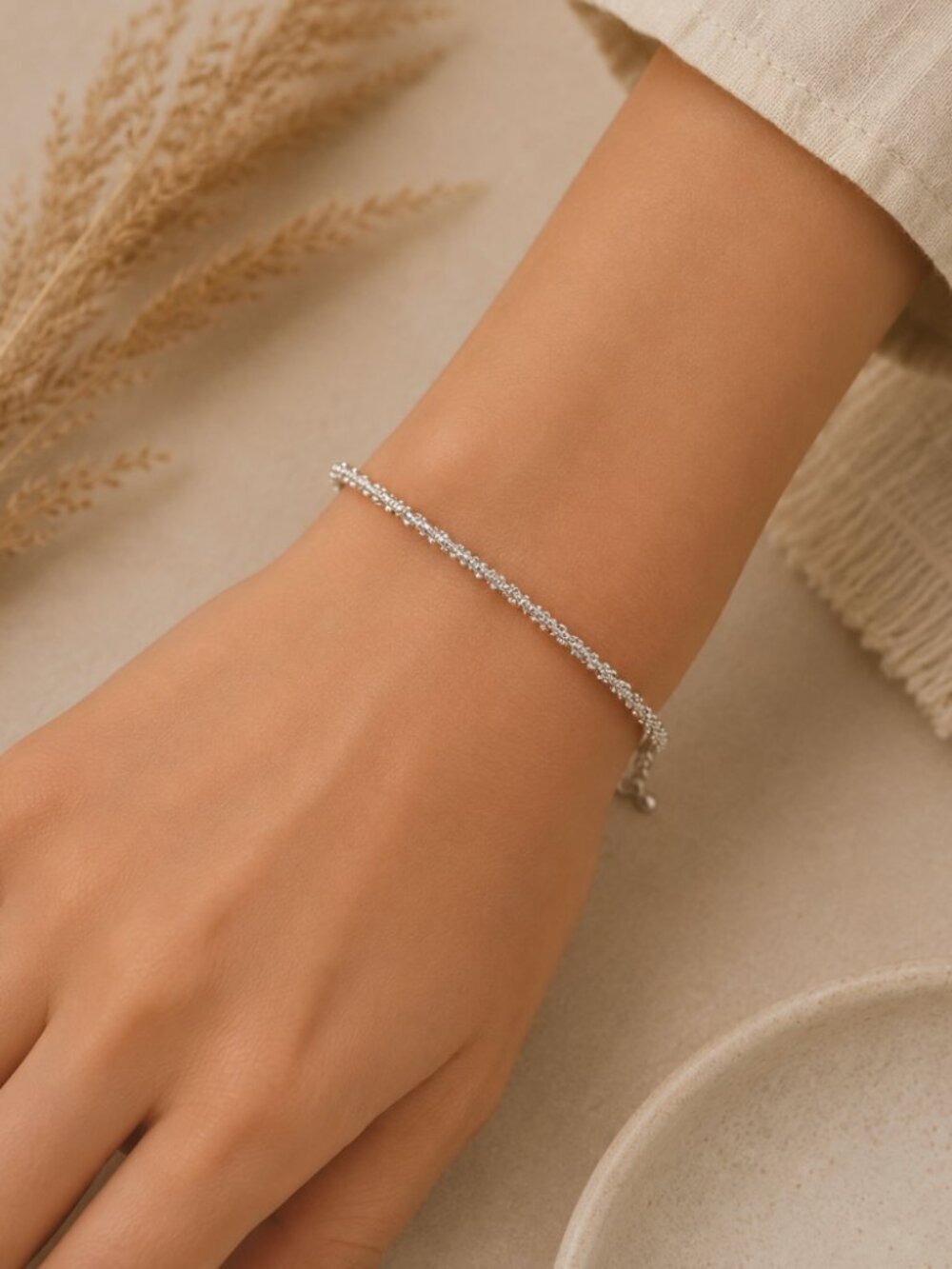 925 Sterling Silver Shiny Sequin Dainty Bracelet Thin Layer Bracelet